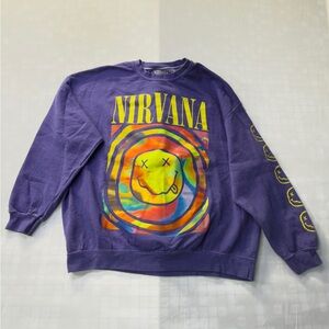 NIRVANA Purple Tie-Dye Smiley Crewneck Sweatshirt